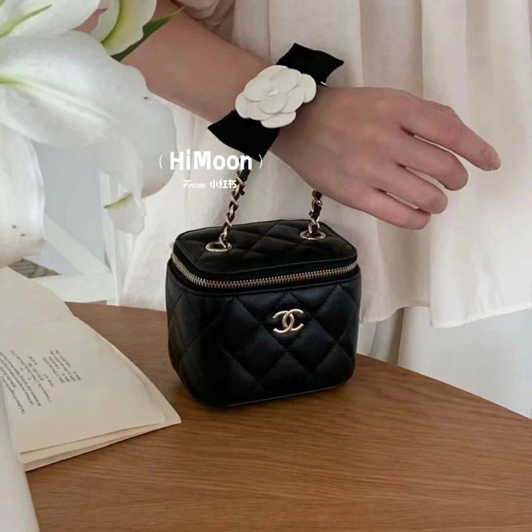 95新  黑黑中古/Chanel 黑金山茶花盒子包 7921966
