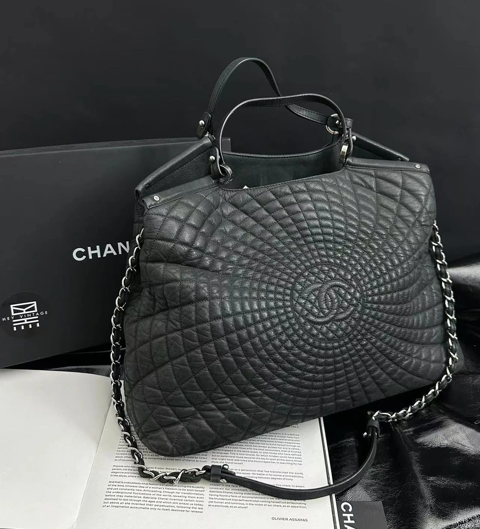 95新  黑黑中古/ Chanel 复古牛皮手提托特包  40cm 6517974