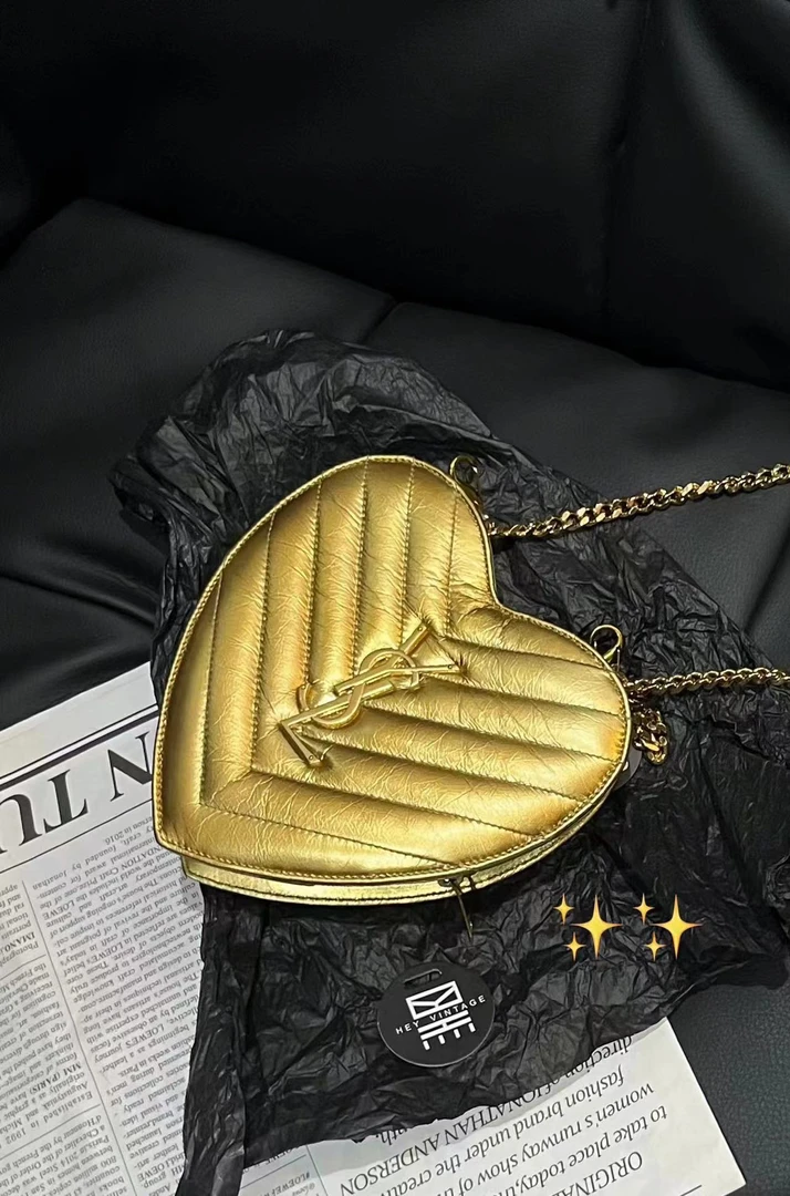 95新 YSL/圣罗兰 二奢包包 金色爱心包 16cm 8682538