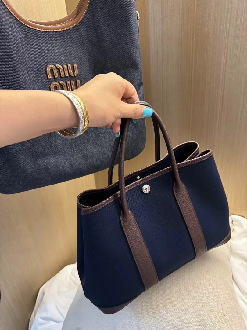 99新 Hermes/爱马仕 展会漏 复古棕拼牛仔花园30包 u刻