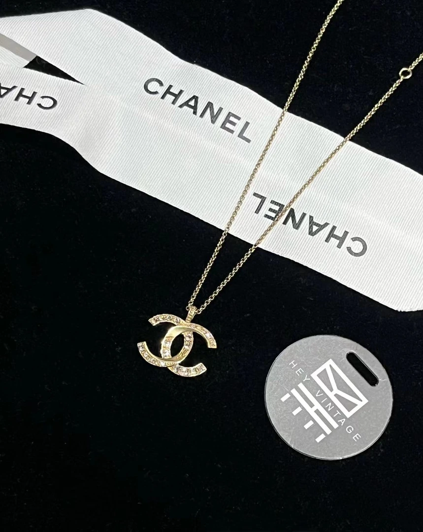 95新 Chanel/香奈儿 黑黑中古/Chanel 金色双C带钻项链 8532057