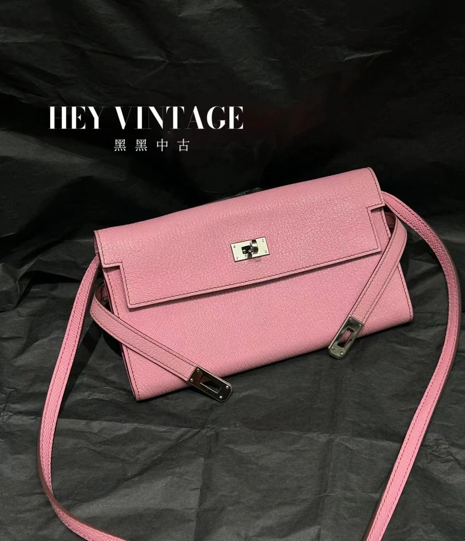 95新  黑黑中古/Hermes 粉色 kelly 钱包  20cm 5695084