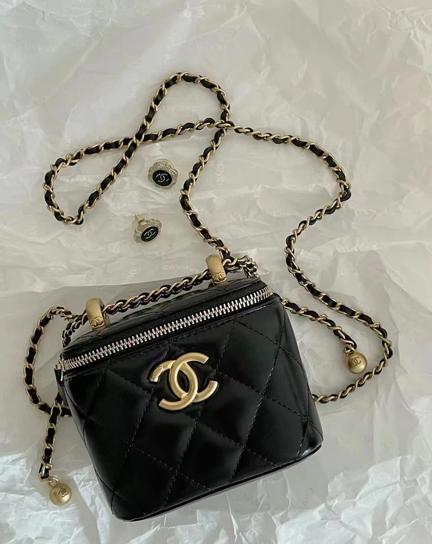 99新 Chanel/香奈儿 黑金双金珠盒子包 10cm 8873462