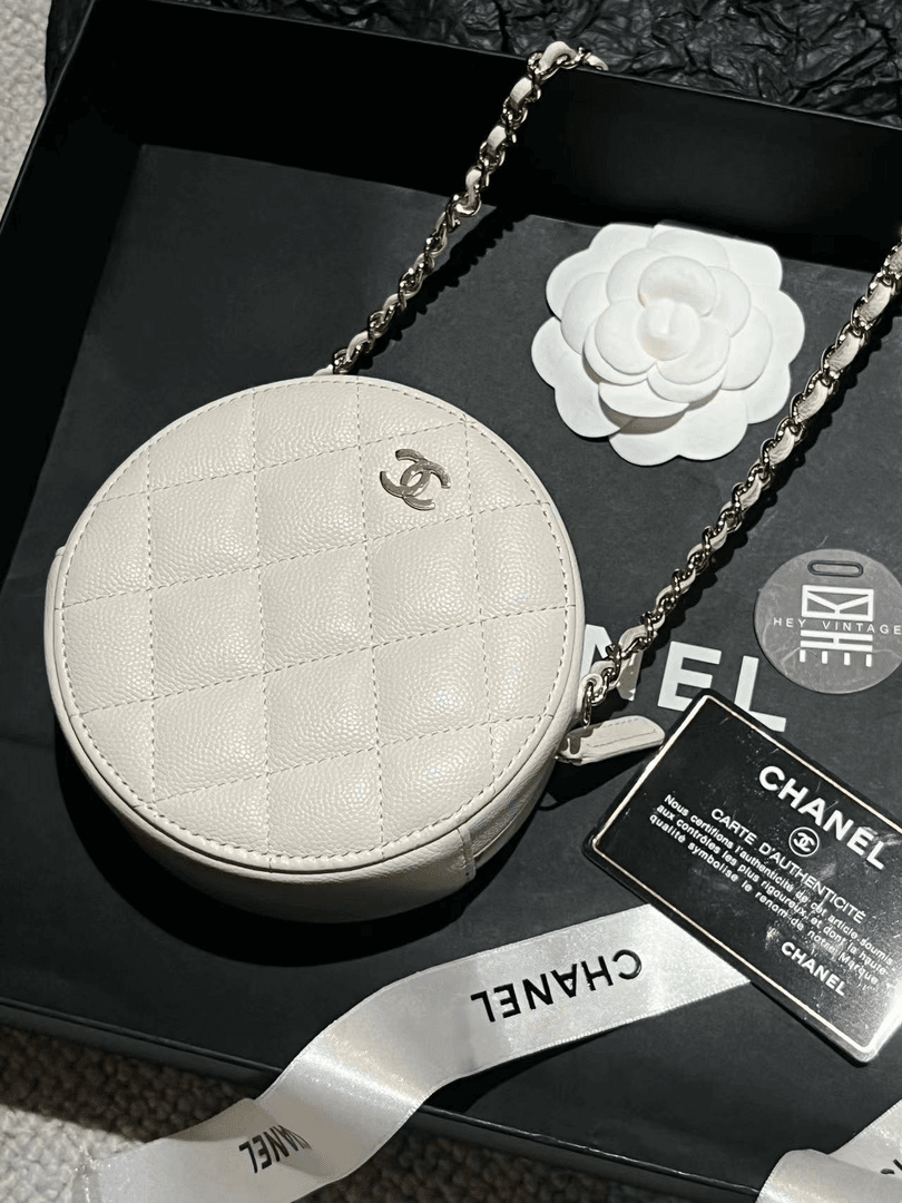 95新 Chanel/香奈儿 白金鱼子酱小圆饼包 30开 12cm  9104389