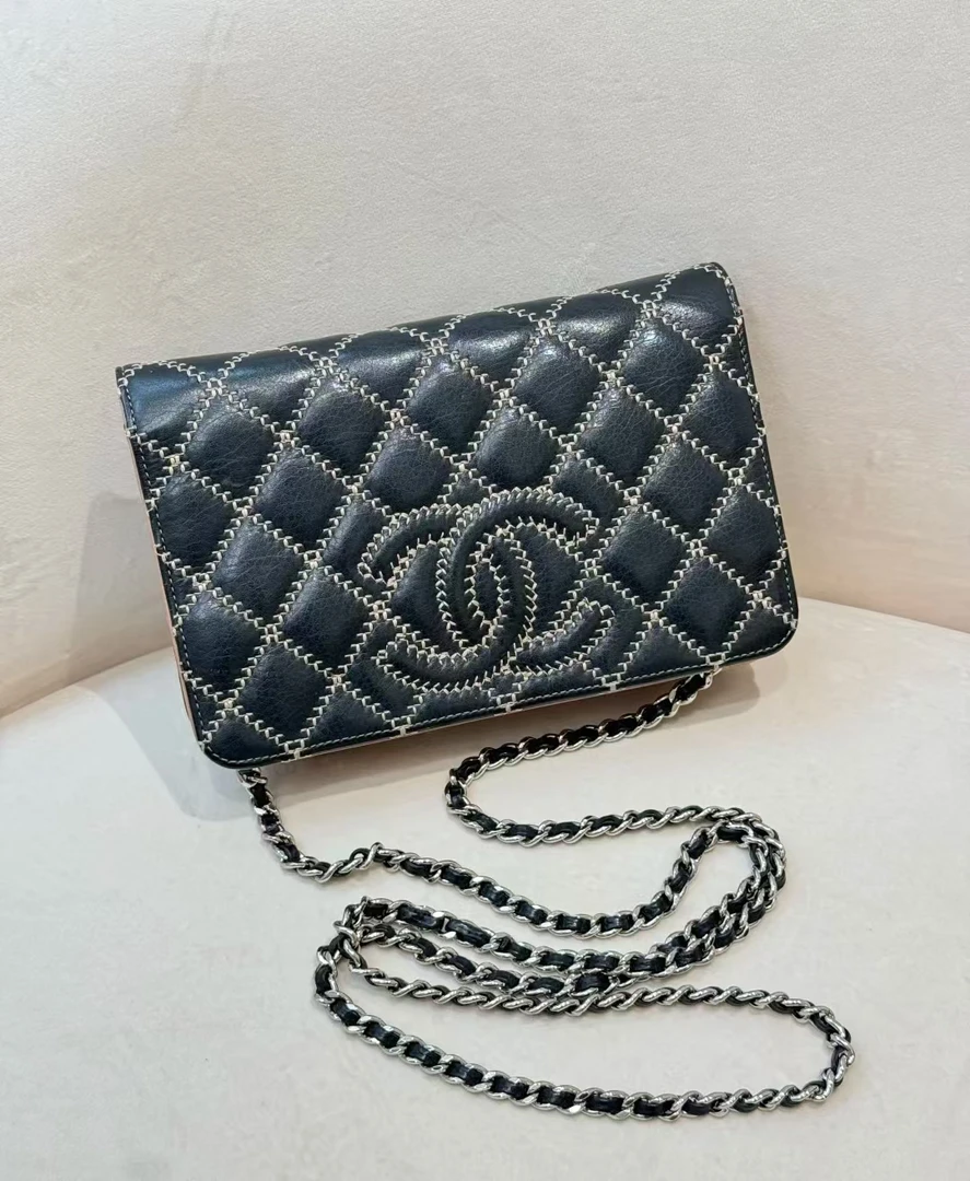 95新 Chanel/香奈儿 黑色菱格纹信封woc包 19cm 9739408