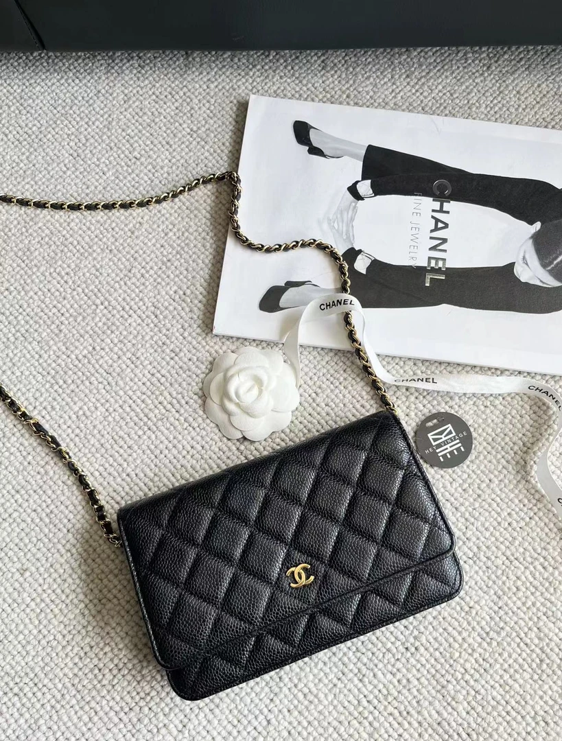 95新 Chanel/香奈儿 黑黑中古/黑金鱼子酱woc包 19cm 8550267