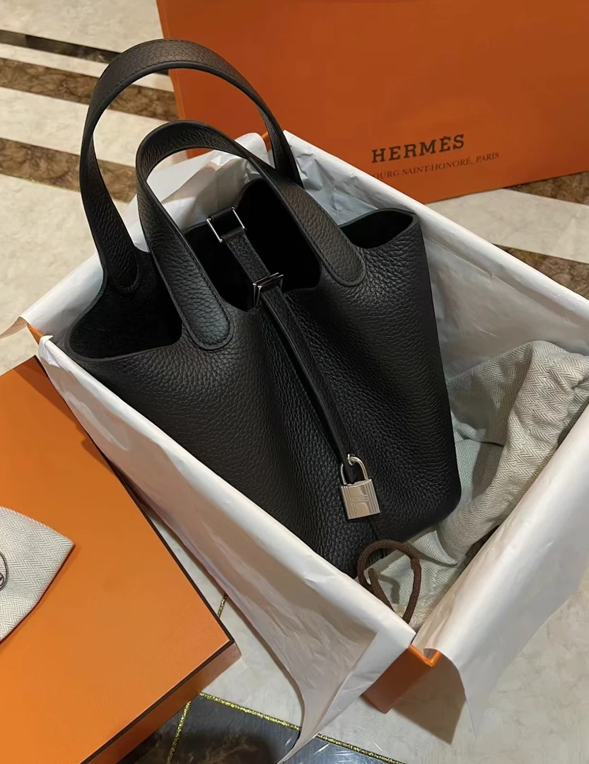 99新 Hermes/爱马仕 黑黑中古/爱马仕 黑银菜篮子18包 7788809