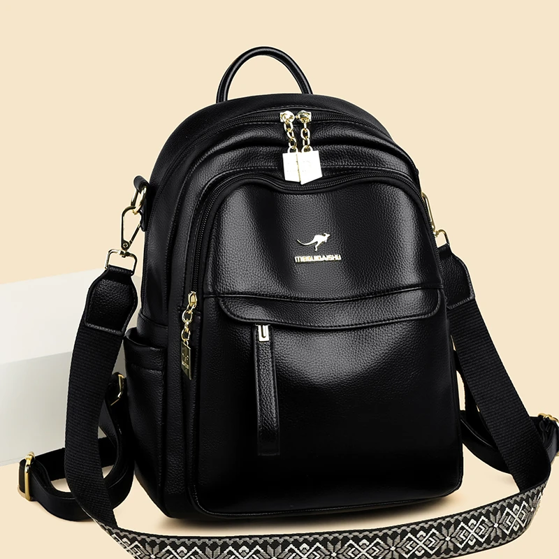 玫瑰袋鼠双肩包皮包2024多功能大容量妈咪包时尚百搭软皮旅行背包