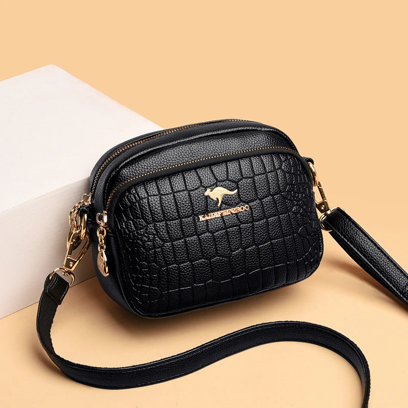 玫瑰袋鼠女包新款2024夏季斜挎单肩包女时尚鳄鱼纹小包时尚小方包