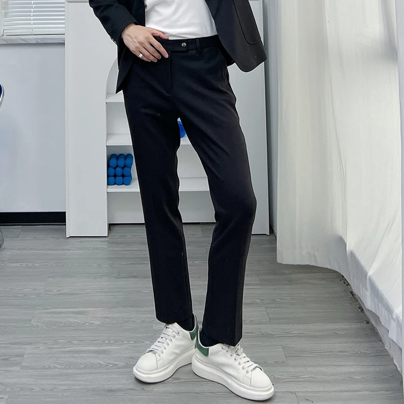 渣渣鹿毛呢裤子男秋冬季新款加厚男九分裤直筒宽松垂感小西裤小脚