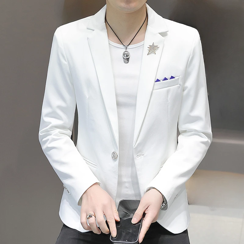 白色西服韩版修身时尚男外套春季新款2024休闲小西装潮流百搭男装