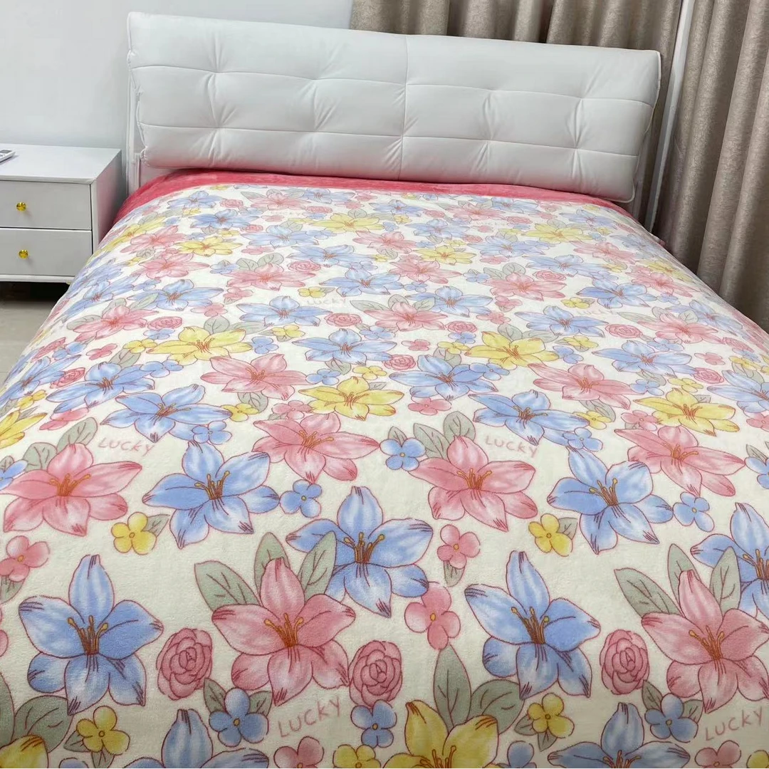200*230繁花似锦印染牛奶绒加绒被子网红轻奢简约加厚被