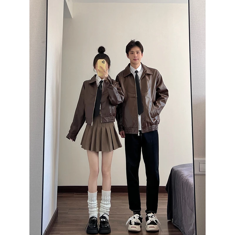 不一样情侣装秋冬季超火外套高级感2024新款春秋美拉德pu皮质夹克