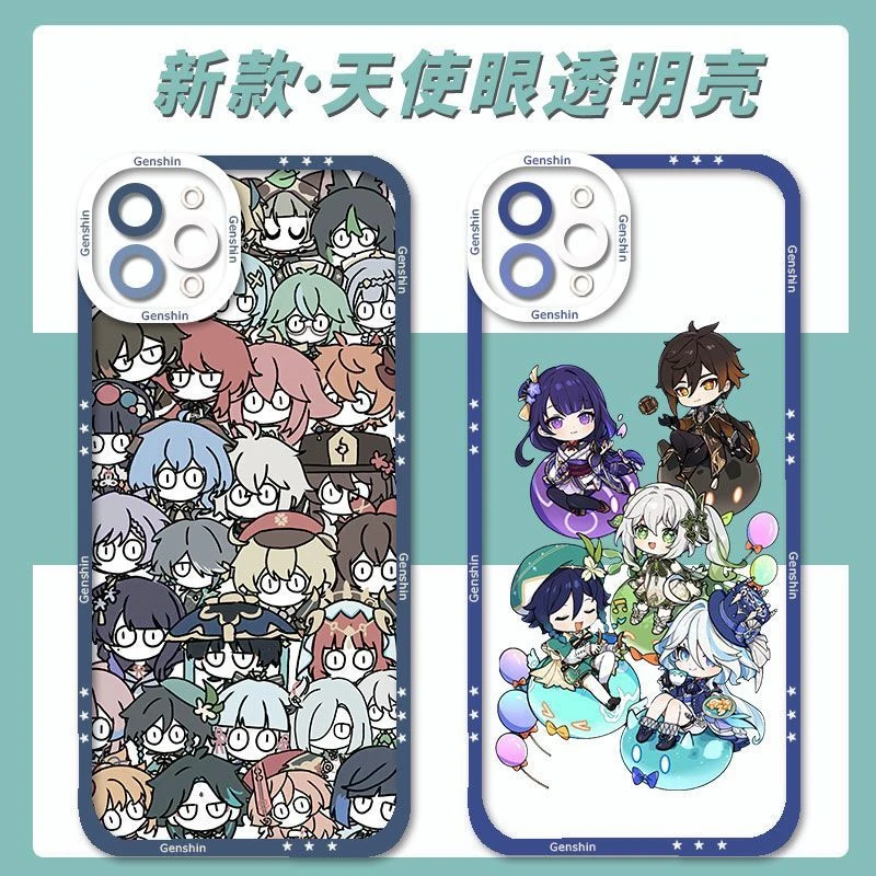 原神全家福手机壳透明适配OPPOA58苹果一加11vivoy77红米note13软