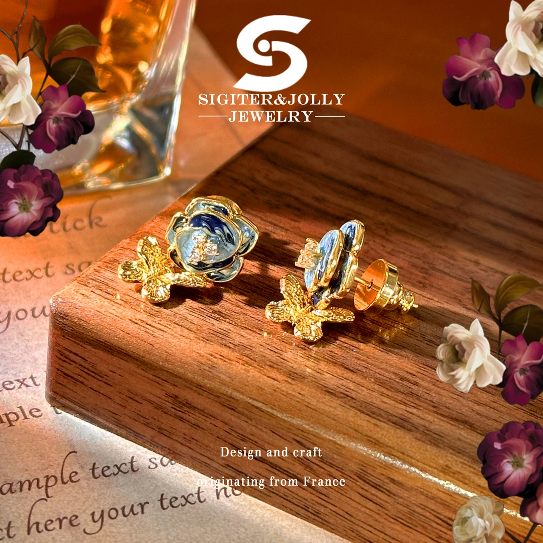 【契若金兰】法⭐Sigiter&jolly花卉耳饰手工耳钉X-8568