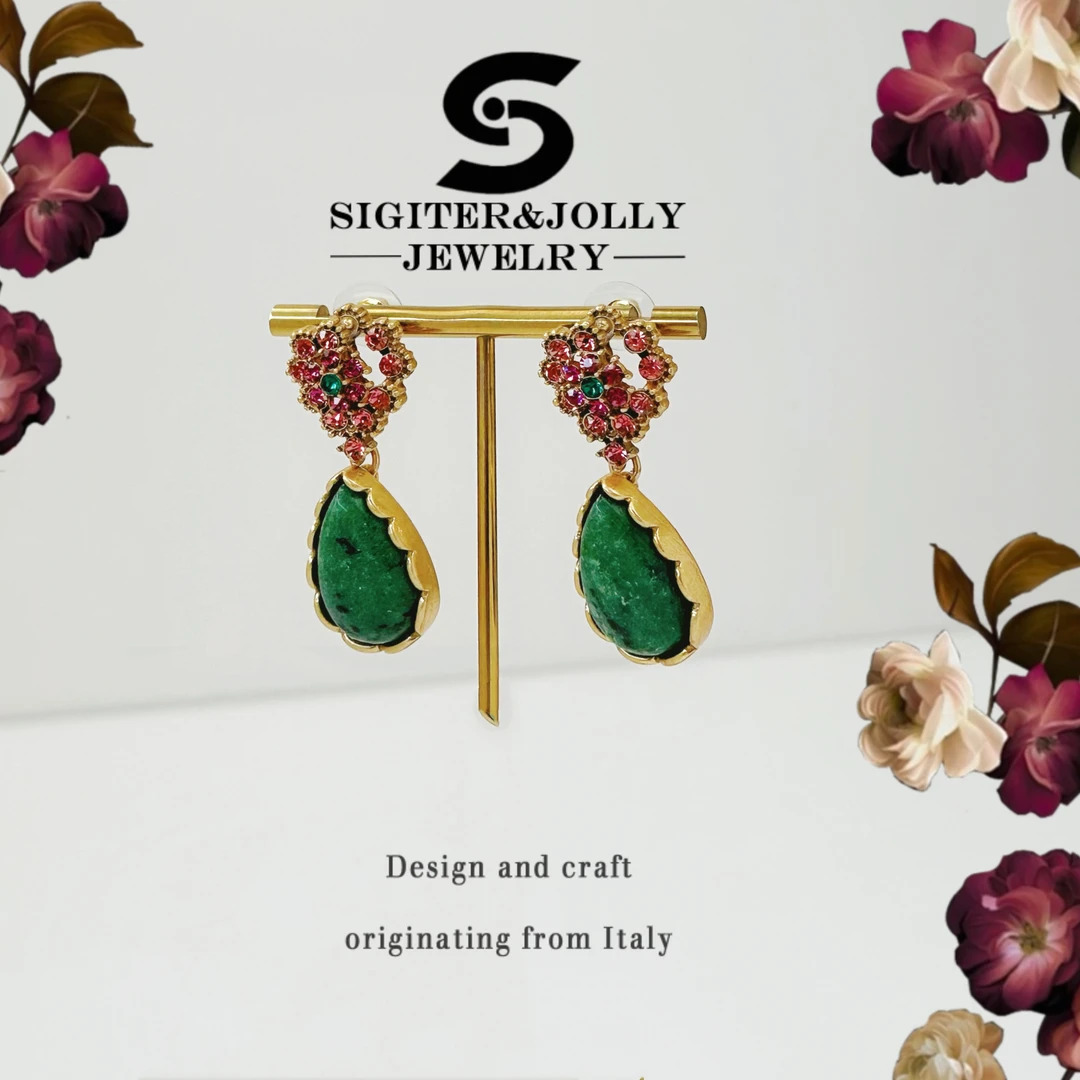 【紫气东来】时尚轻奢绿色复古精致宫廷风耳钉0036