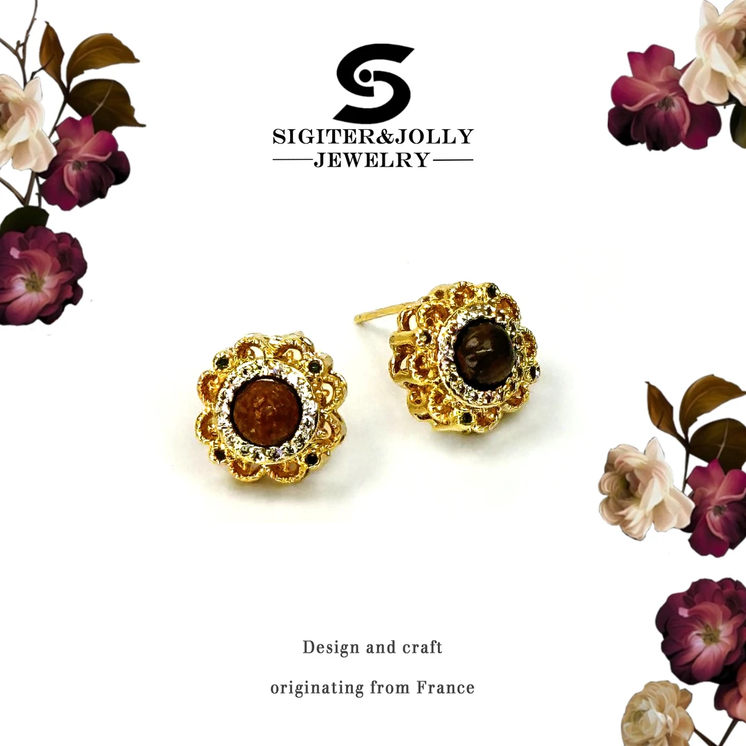 古法手工太阳花精致镶钻高级感ins耳钉Y-6534