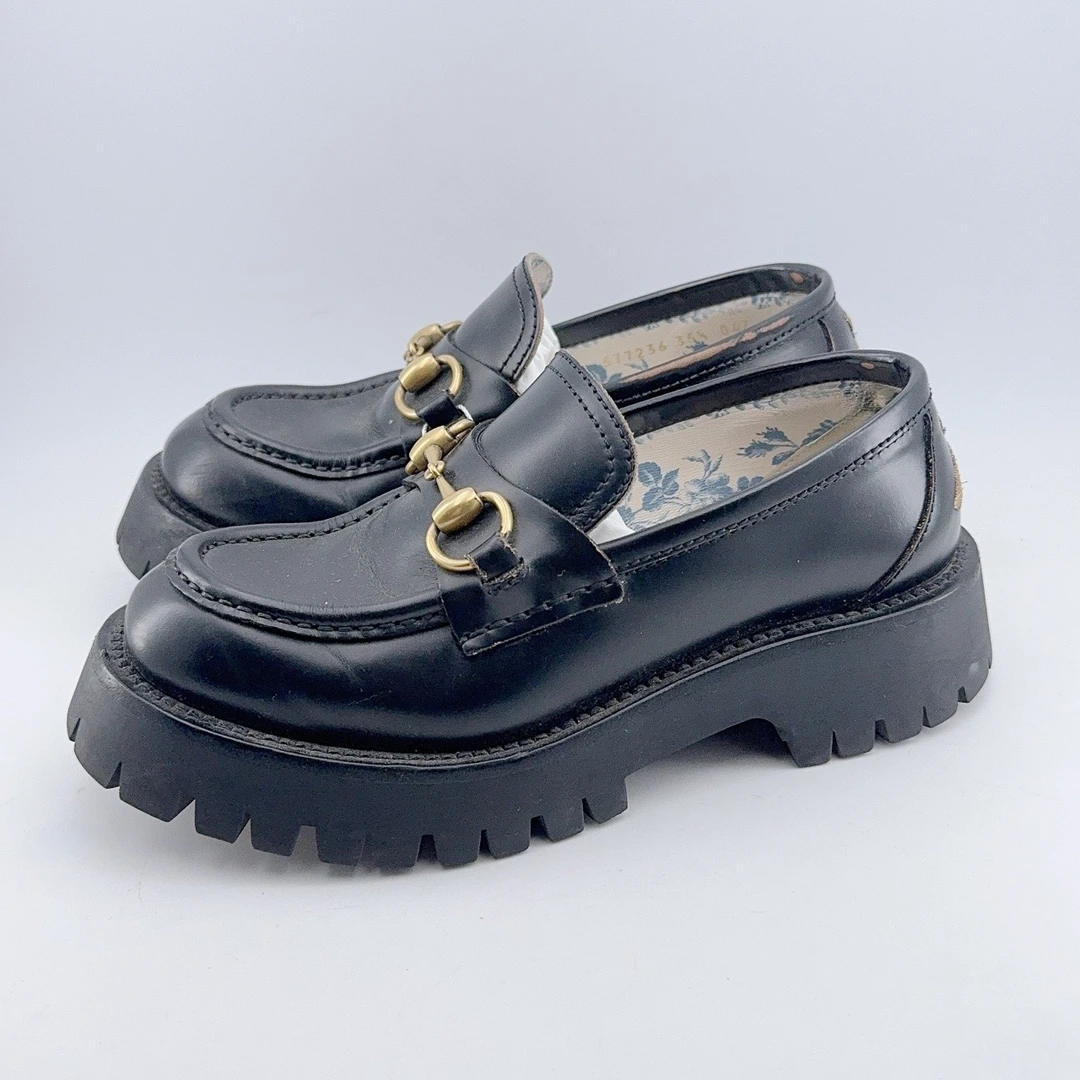 95新 GUCCI/古驰 35.5码-37.5码/98新/ 黑色刺绣小蜜蜂乐福鞋