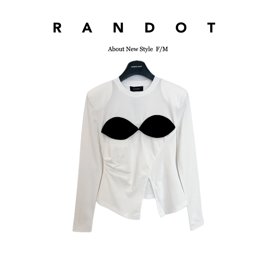 RANDOT/天丝+醋酸设计款立体抹胸假两件撞色开叉打底衫上衣45517