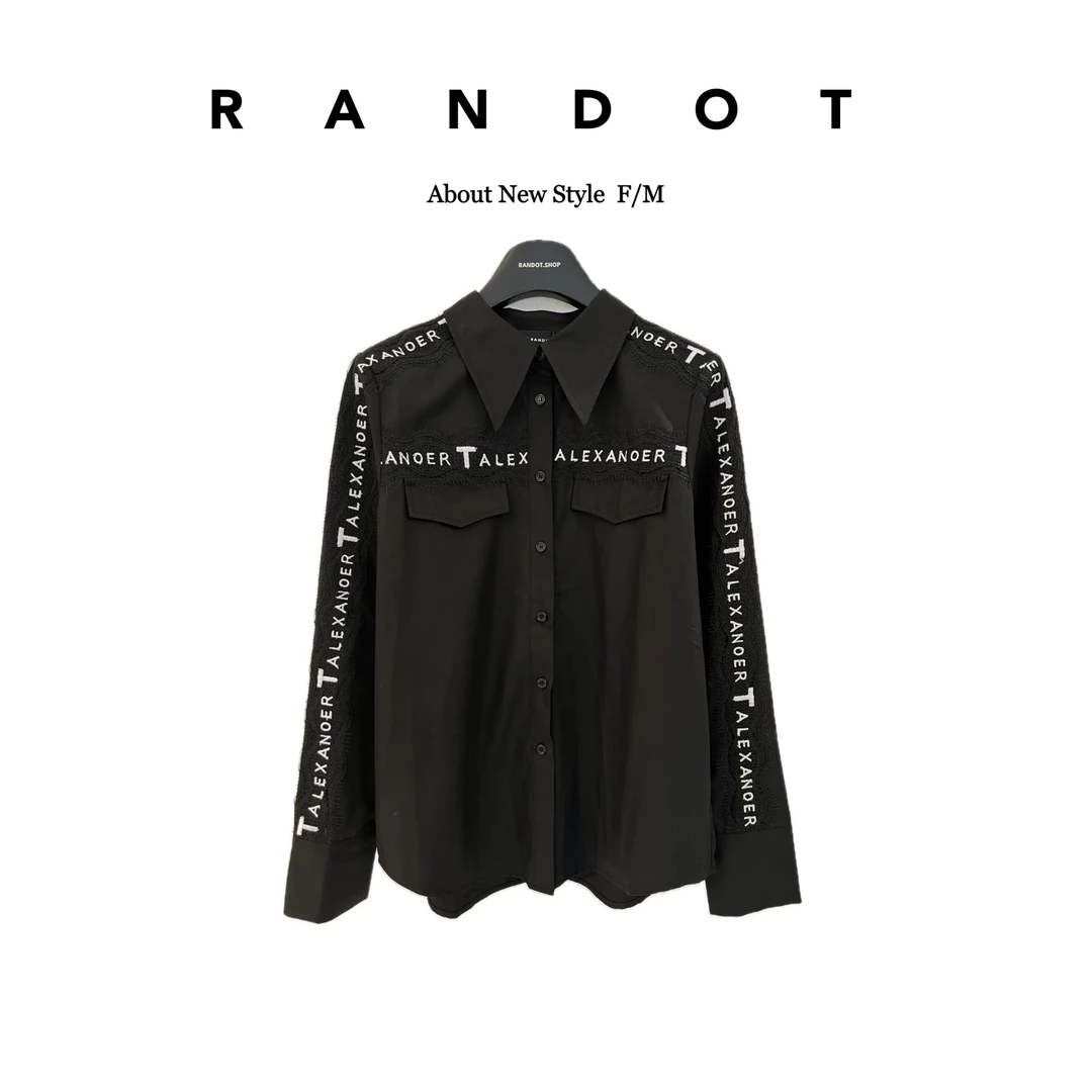 RANDOT/原创设计师款拼蕾丝花边字母刺绣阔型衬衫上衣O2448