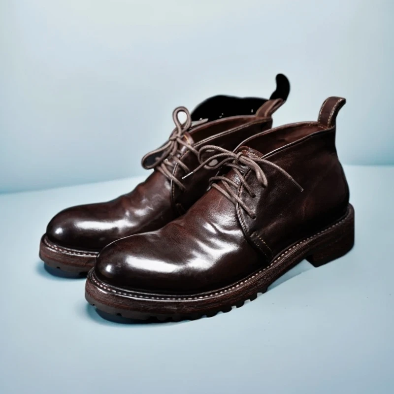 055V底红棕马皮鞋.男士经典复古时尚休闲055男士商务马皮皮靴皮鞋