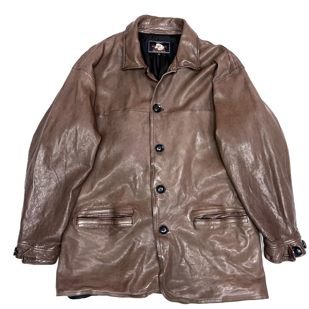 羊皮大司闸员.新款男士绵羊皮重水洗复古简约时尚阔版百搭皮衣