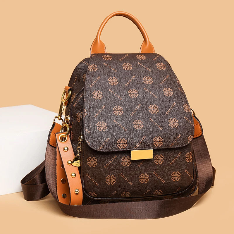 小众轻奢时尚复古印花双肩背包2024新款洋气百搭多功能通勤背包