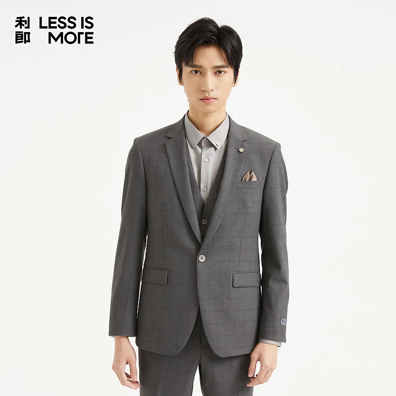 [经典百搭]利郎秋季时尚通勤沉稳大气格纹男士西服三件套装九分裤