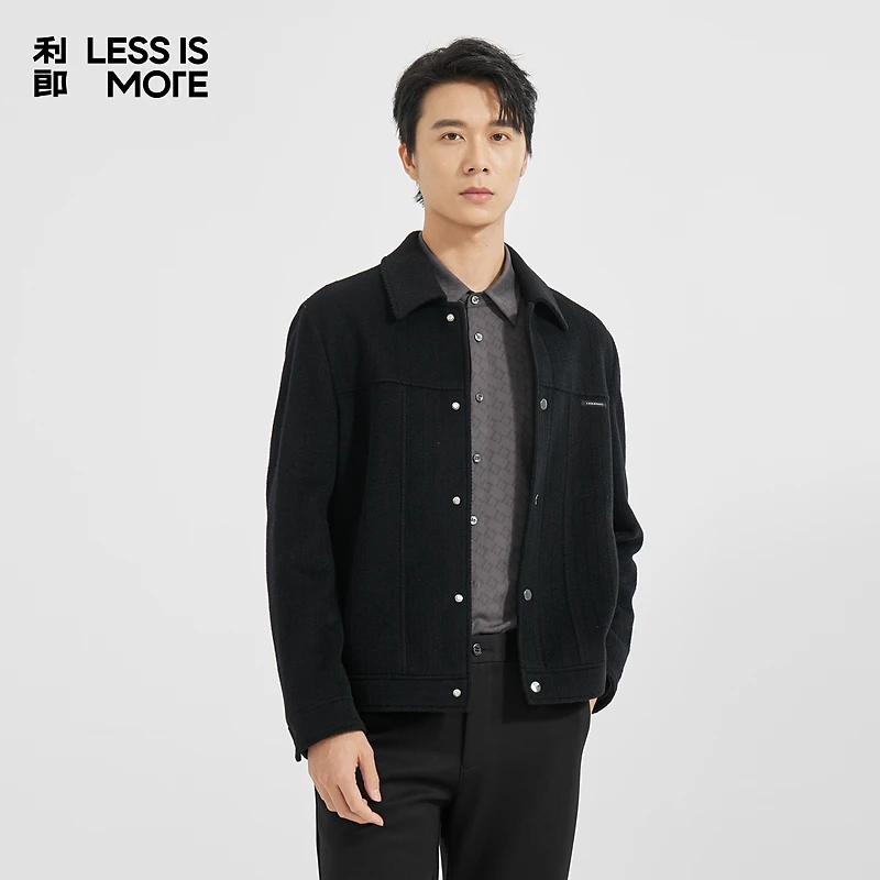 【时尚百搭】利郎LESSISMORE翻领秋冬长袖男士舒适休闲毛呢上衣外套