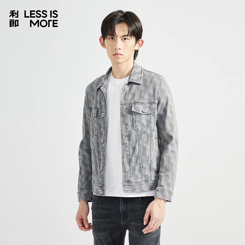 [牛仔提花]利郎LESSISMORE春秋夹克轻奢休闲时尚百搭翻领男士外套