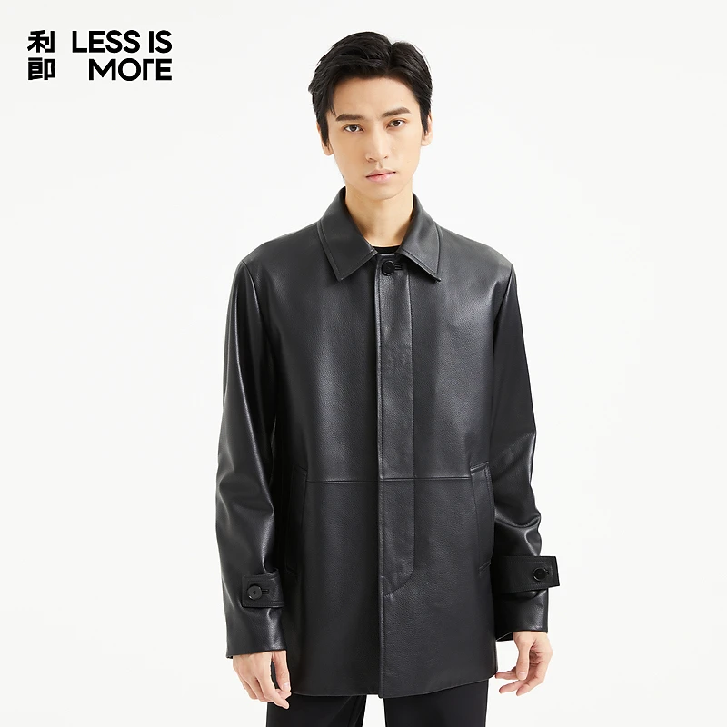 [肌理质感]利郎LESSISMORE挺阔有型翻领低奢时尚百搭男士真皮外套