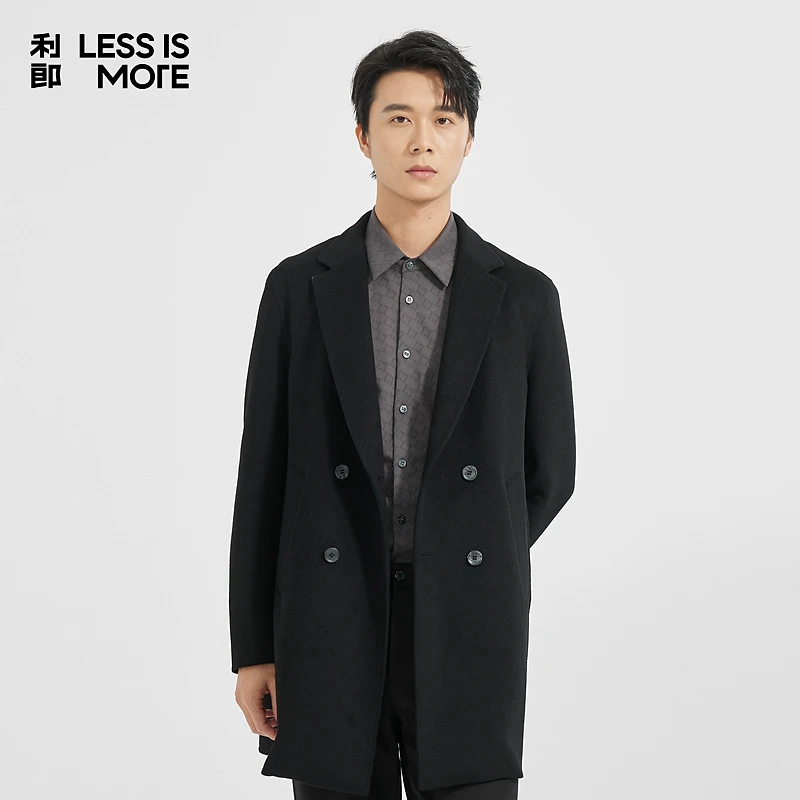 【舒适长款】利郎LESSISMORE毛呢双排扣休闲男士男生上衣厚外套时尚