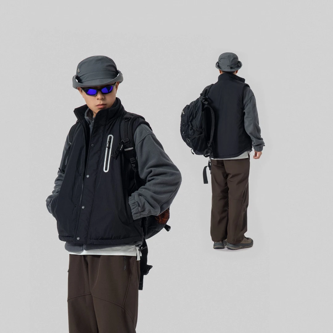 山系户外 三防保暖棉马甲 宽松休闲立领防泼水棉衣外套