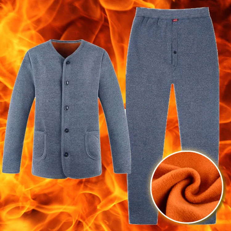 秋冬装保暖内衣套装男士加绒加厚开衫中老年人爸爸棉衣服秋衣秋裤