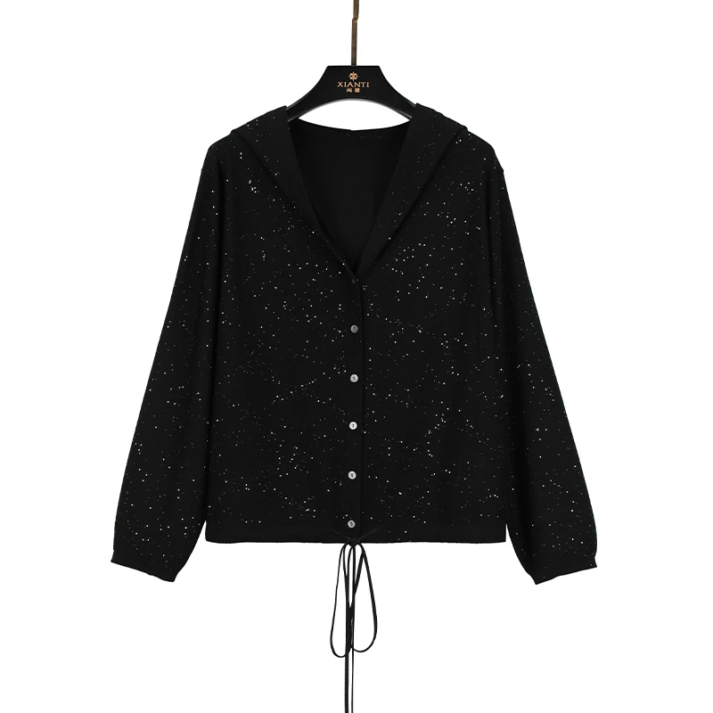 【高支薄款】130S高支意大利纯羊毛星空帽衫女宽松开衫外套230012