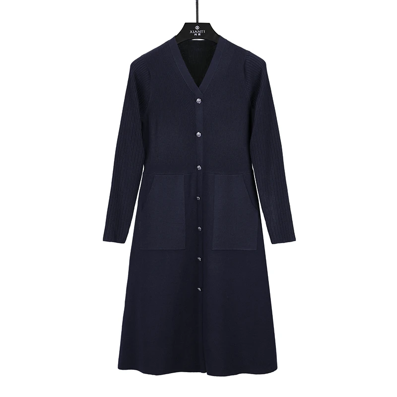 【轻奢-气质】美丽诺羊毛V领A字连衣裙女时尚显瘦连衣裙22101403