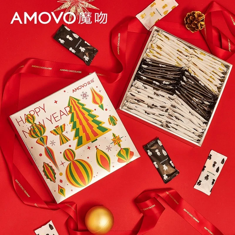 amovo魔吻年货节礼物无蔗糖牛奶巧克力棒棒糖礼盒送男孩女孩儿童