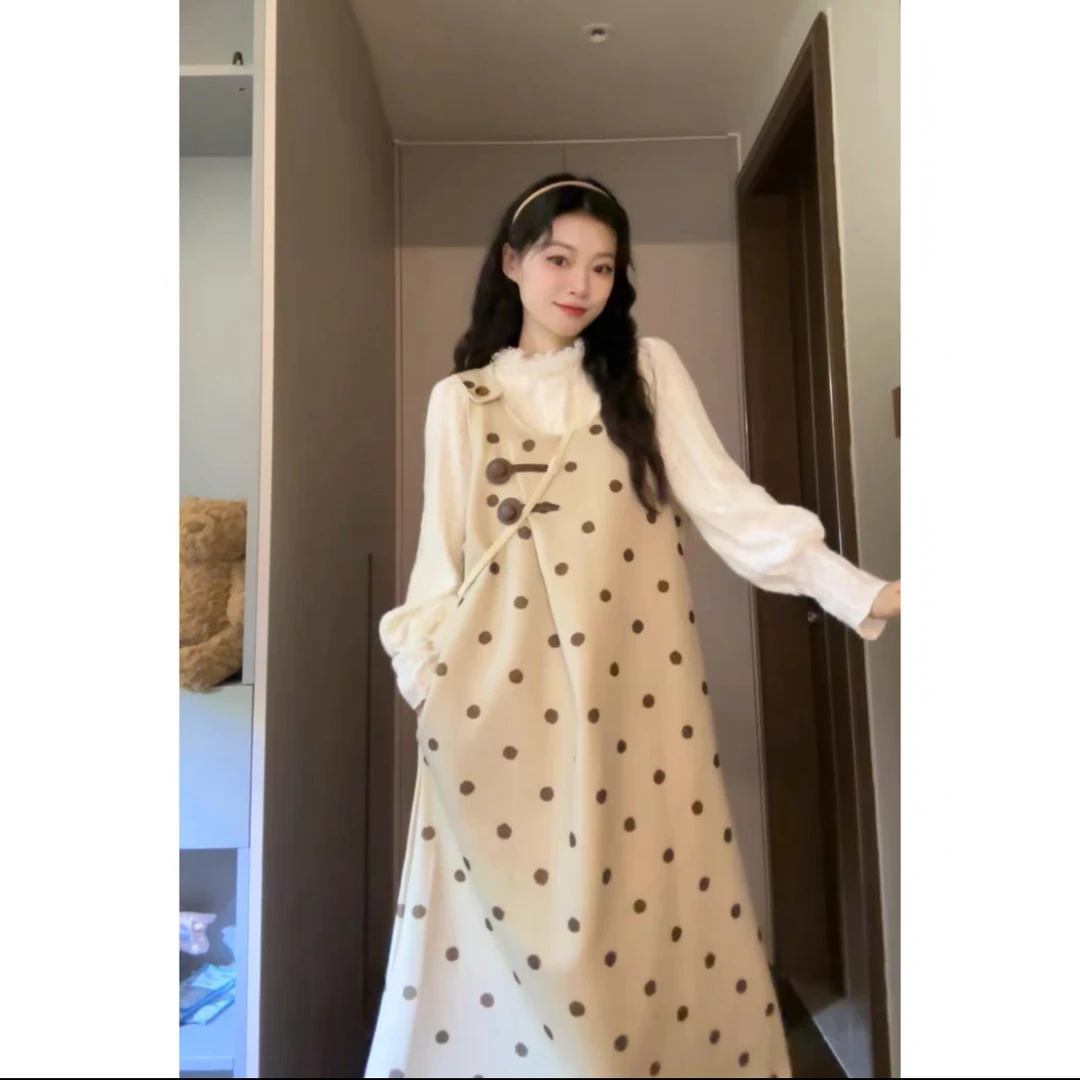 【小熊饼干】法式复古波点毛呢背心裙设计感小众外搭叠穿无袖背带裙