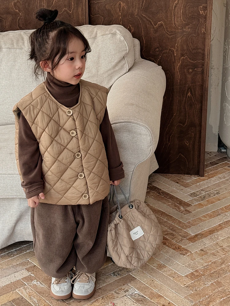 《梓谦》24DB504森系儿童菱格绗棉马甲冬韩版男童女童绗棉坎肩外套
