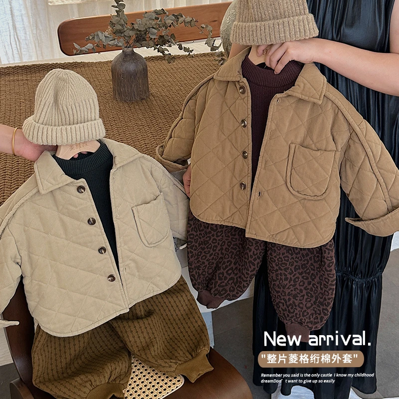 《冬款清仓》冬装男童女童菱格绗棉外套森系WX25韩版翻领夹棉