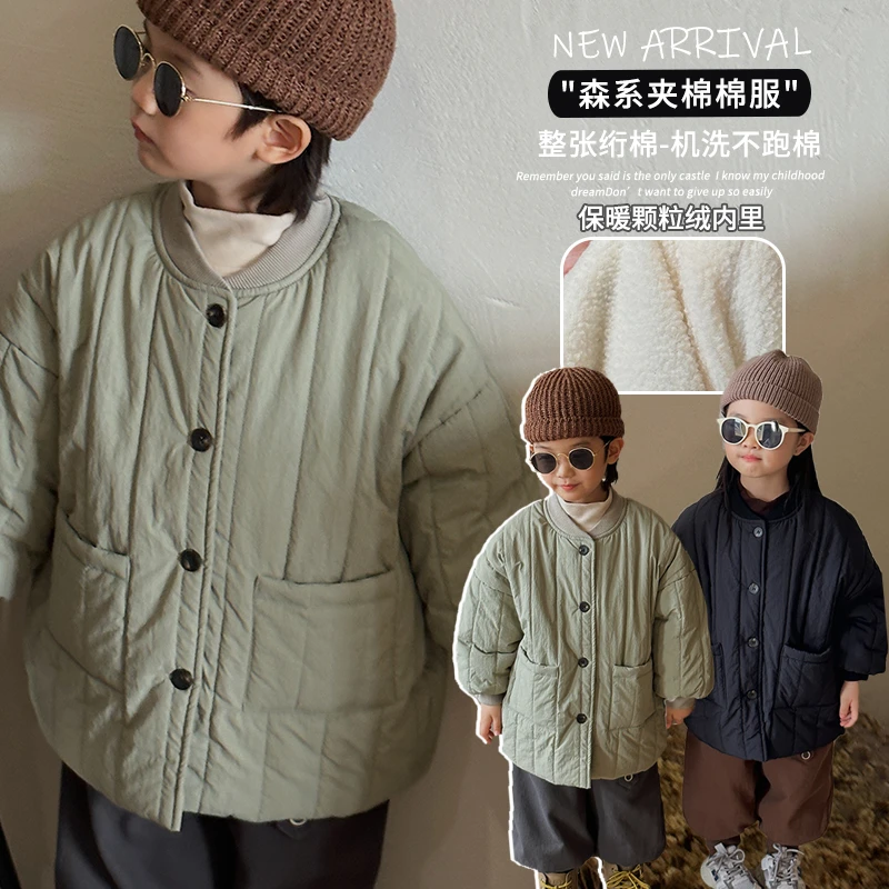 复古韩范~男童女童防风袖口绗棉中长款棉服2024韩版WX113夹棉外套