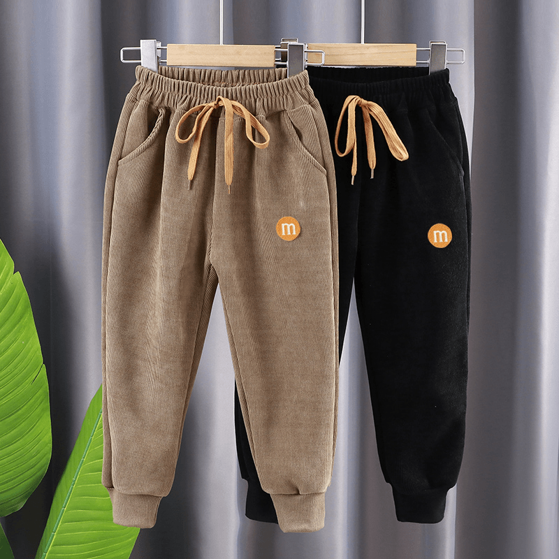 福气洋洋 儿童新款加绒休闲裤男童女童保暖外穿秋冬季洋气宝宝绒裤子