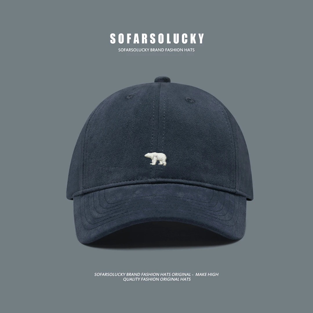 BANGKE LEE高品质磨毛棒球帽男士日系北极熊标刺绣鸭舌帽秋防晒帽