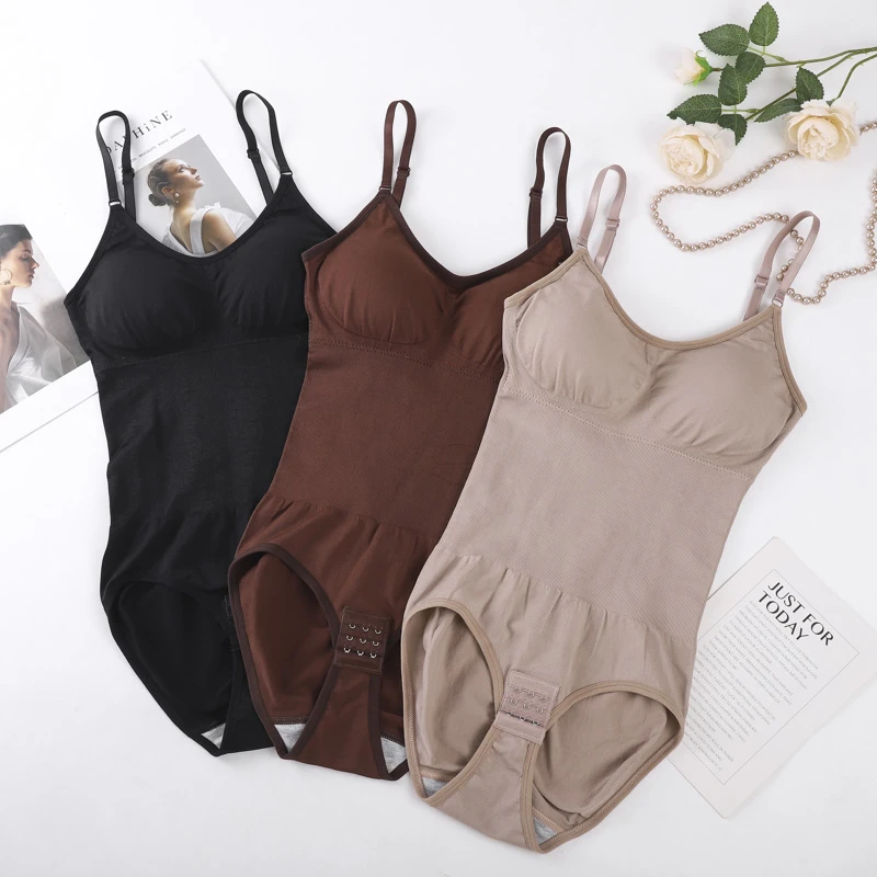 【带胸垫】连体塑身衣女收腹裤提臀塑形吊带弹力束腹美体紧身大码