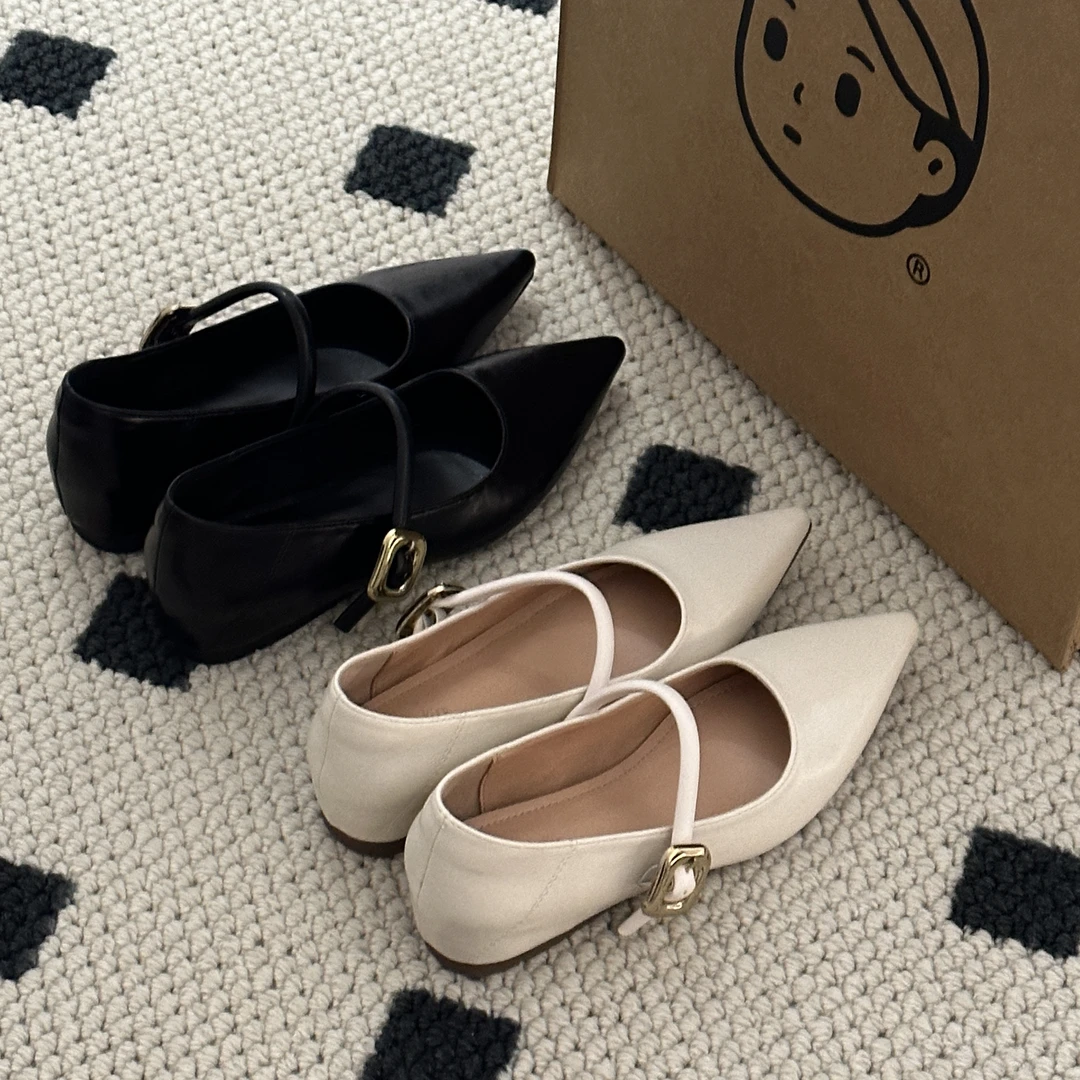 晚睡兰·内增高5cm尖头软皮黑色通勤日常芭蕾风百搭女高级感平底鞋