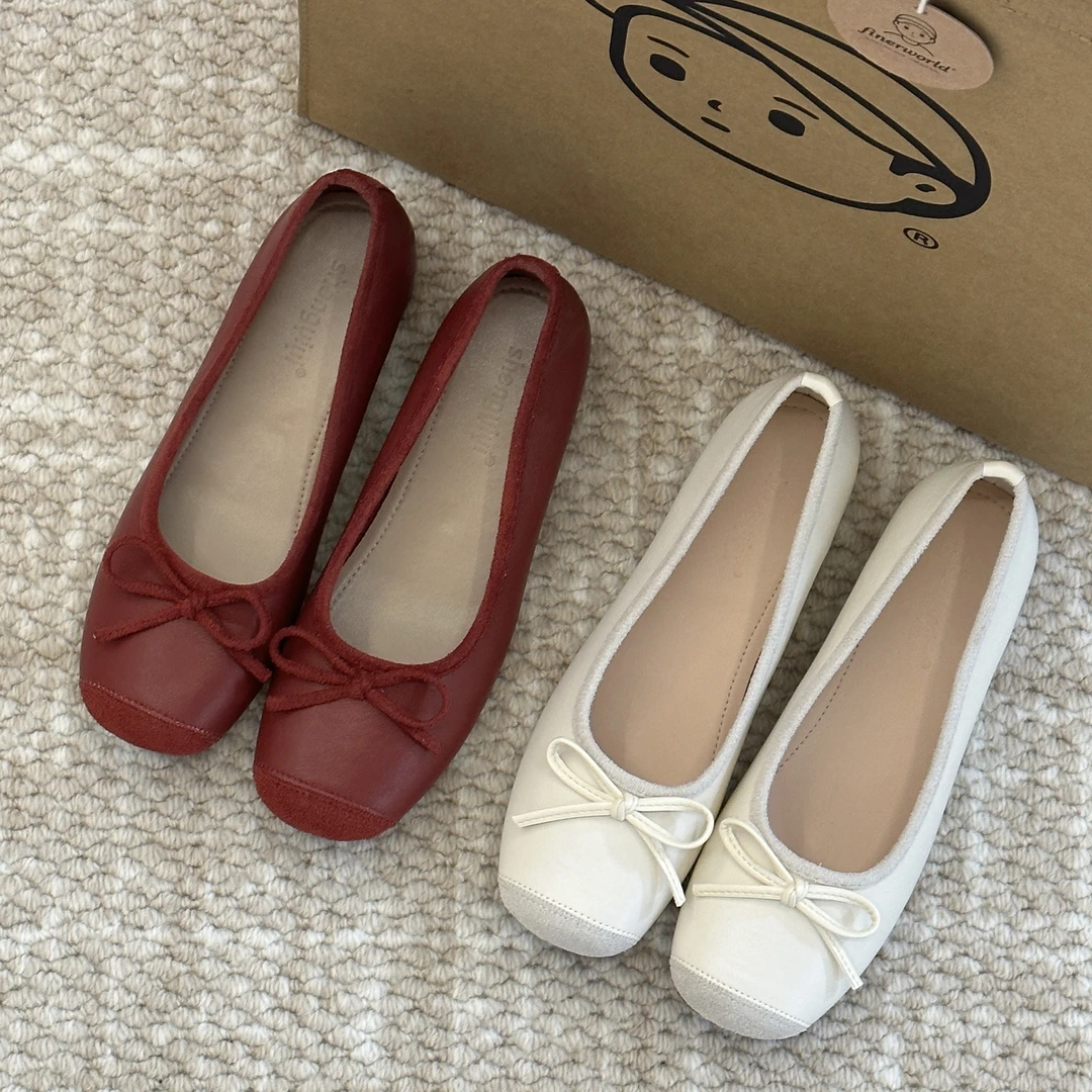 晚睡兰·4.5cm内增高尖头复古芭蕾舞鞋红色蝴蝶结单鞋法式女鞋子