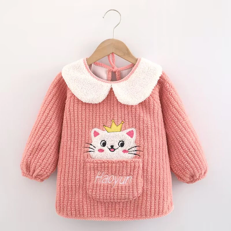 儿童罩衣加绒防脏防水秋冬反穿衣加厚外穿护衣男女童婴儿保暖罩衣