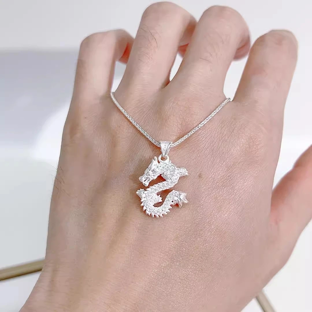 坠链均足银 纯银999本命年属龙银项链男女高级感吊坠100%纯银链女