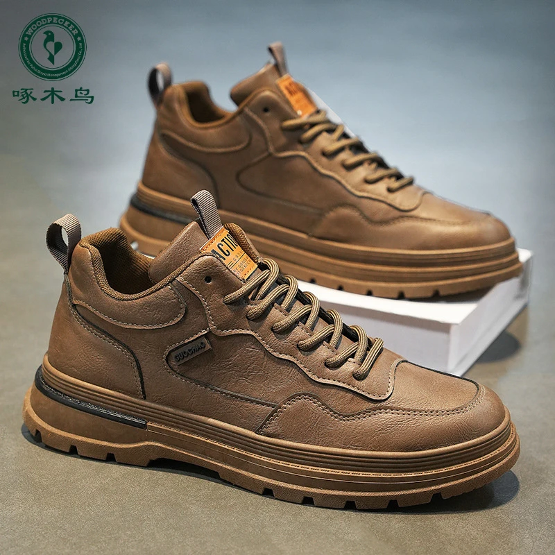 【啄木鸟】马丁靴春秋男鞋新款透气防水潮流百搭工装鞋休闲皮鞋板鞋