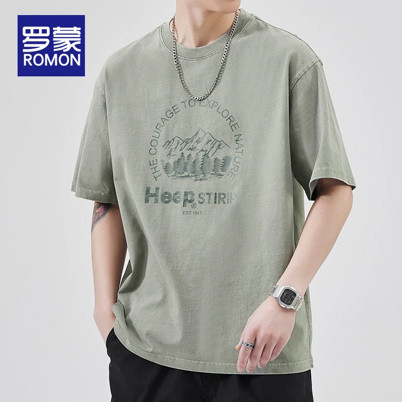 罗蒙男生短袖t恤男爆款2025新款夏季男士百搭品质男装纯棉上衣男